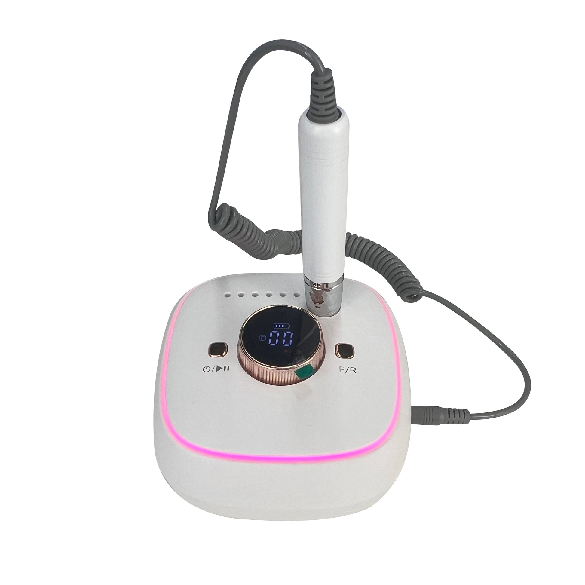 Nail Drill S501 PRO with ambient lighting and extended battery life. Ideal for professional nail care, featuring a digital display and ergonomic design.