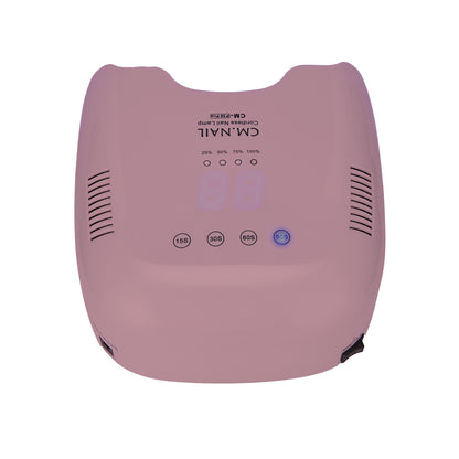 Top view of the Nail Lamp CM-P30 Cameo in pink, showcasing digital display and timer settings for efficient gel polish curing.