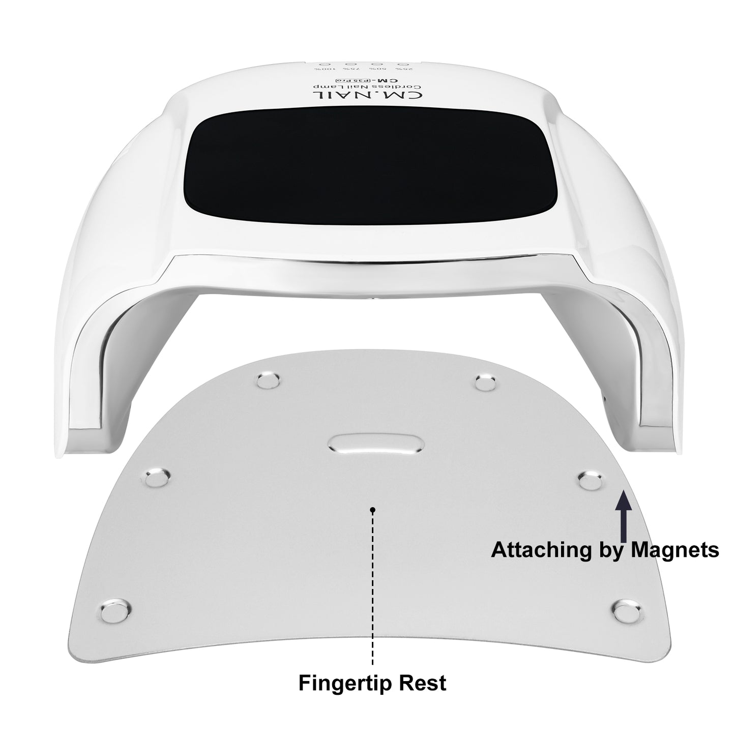 Nail Lamp CM-P35PRO with detachable magnetic base and fingertip rest for easy cleaning and versatile use for hands and feet.