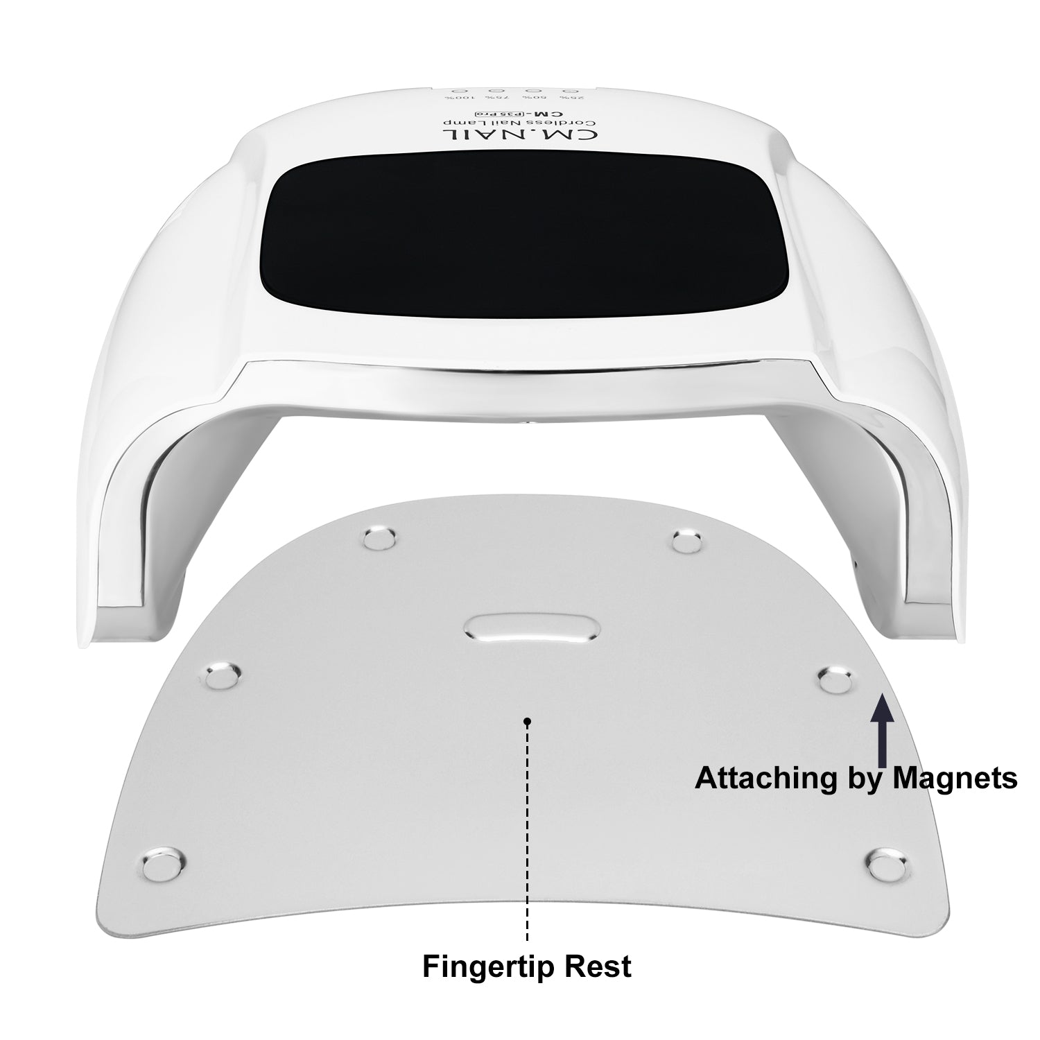 Nail Lamp CM-P35PRO with detachable magnetic base and fingertip rest for easy cleaning and versatile use for hands and feet.